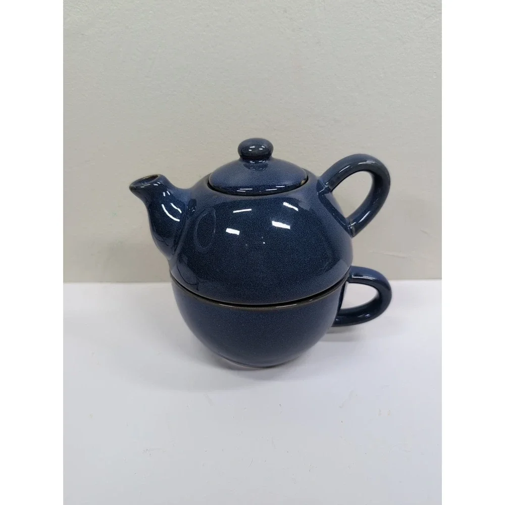Pier 1 Teapot With Lid & Mug Stoneware Indigo Blue‎ Euc